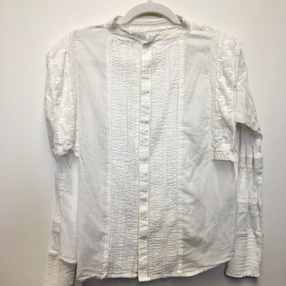 Mango Tops - Mango Gauzy Lace Embroidered Long Sleeve Blouse 4 White 100% Cotton